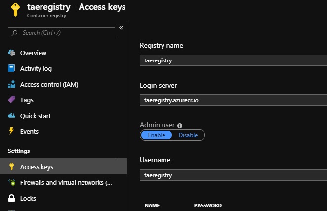 Admin user and password